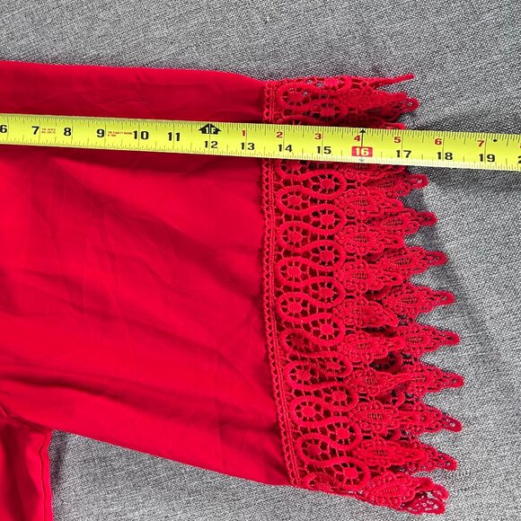 Unique Spectrum Blouse Top Women's 3X Boat Neck 3/4 Sleeve Red Lace Hem Casual - Picture 12 of 13